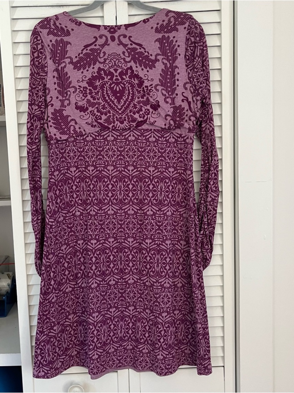 Athleta Hot Creek Plum Patterned V-Neck Long Sleeve Dress - Picture 3 of 5